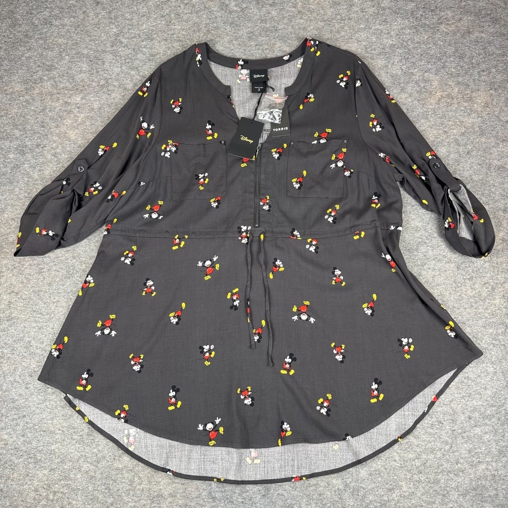 TORRID x Disney 4D Mickey Mouse AOP Zip Front Tunic Blouse Gray Womens 2Xβ
